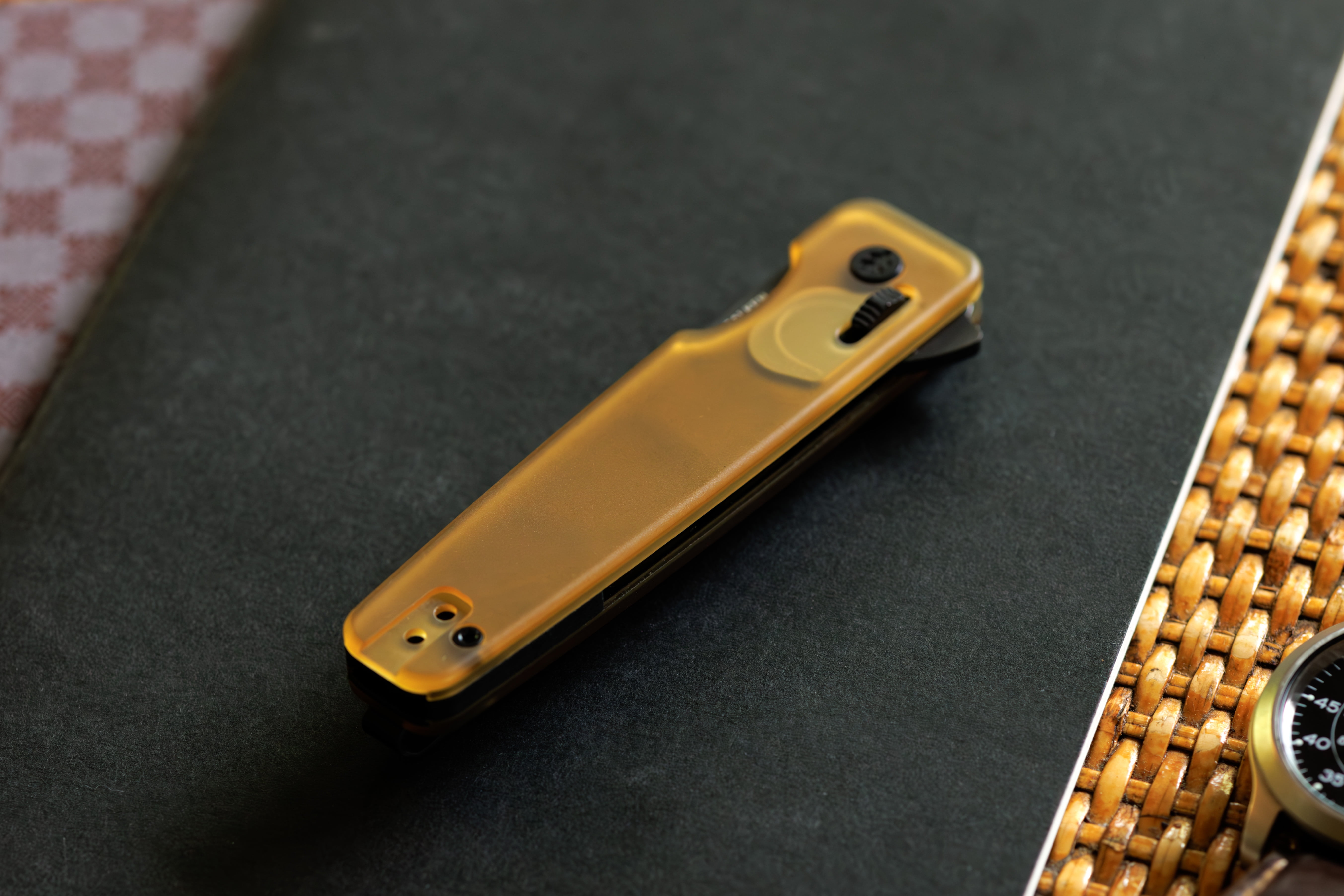 Swiss Tech Balken Folding Knife, Ultem, D2 Steel, Back Flipper, PEI, Ball Bearing
