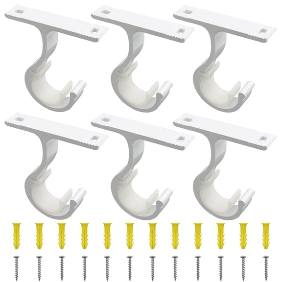 VEGCOO Heavy Duty Metal Ceiling Mount Rod Brackets for Curtains, White, 6 Count