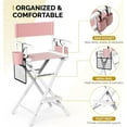 thumbnail image 5 of OmySalon Director's Chair 31" Height Folding Portable w/Storage Pouch & Footrest, Makeup Artist Chair for Salon, Events, Mobile, 250lb Capacity, Solid Wood Frame & Pink Striped Canvas Seat, 5 of 7