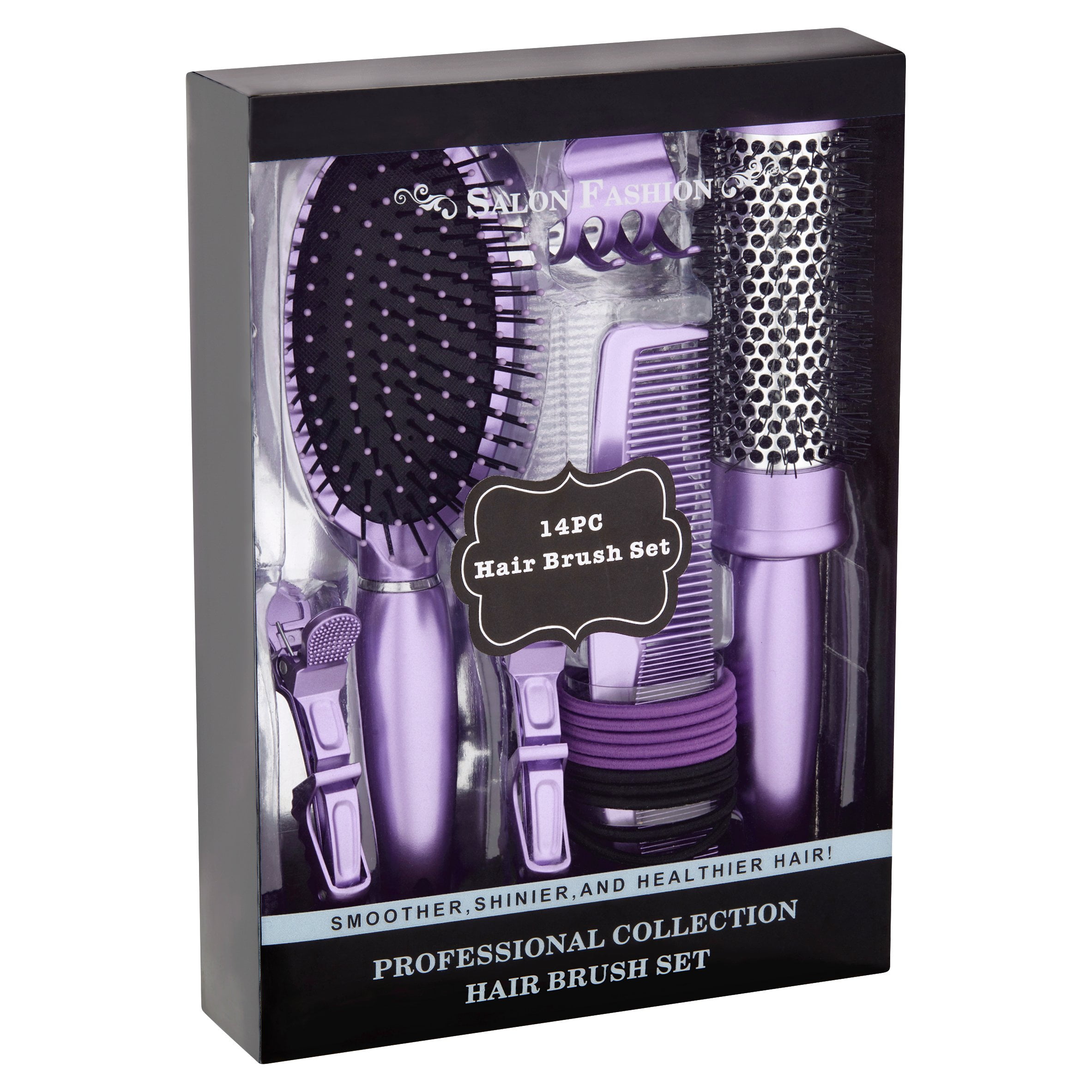 Salon Fashion Hair Brush, Comb, and Accessories Gift Set, Purple, 14pcs