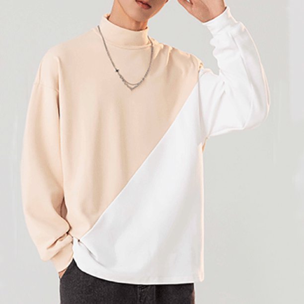 pstuiky camisa de manga larga para hombre, Blusas y camisas casuales de manga larga con cuello redondo y bloques de color para hombre top de hombre xxxxl