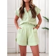 thumbnail image 5 of Women Summer Two Piece Outfits Short Sleeve Button Shirt Shorts Cute Sets Vacation Daily Wear Light Green XXL, 5 of 7
