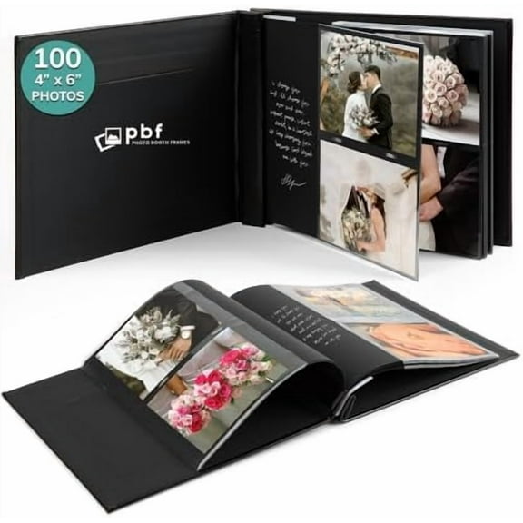 pbf Scrapbook Photo Album, Guest Book with Photo Insert, Black Scrapbook with Plastic Sleeves & Black Pages, Album for 4x6 Photos, Memory Book, Wedding