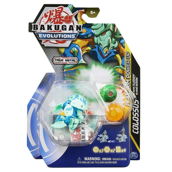 Bakugan Evolutions, Colossus with Nano Sludgem and Widow Platinum Power Up Pack, True Metal Bakugan Action Figure, 2 Nanogan, 2 Bakucore, 2 Ability Cards, Kids Toys for Boys, Ages 6 and Up