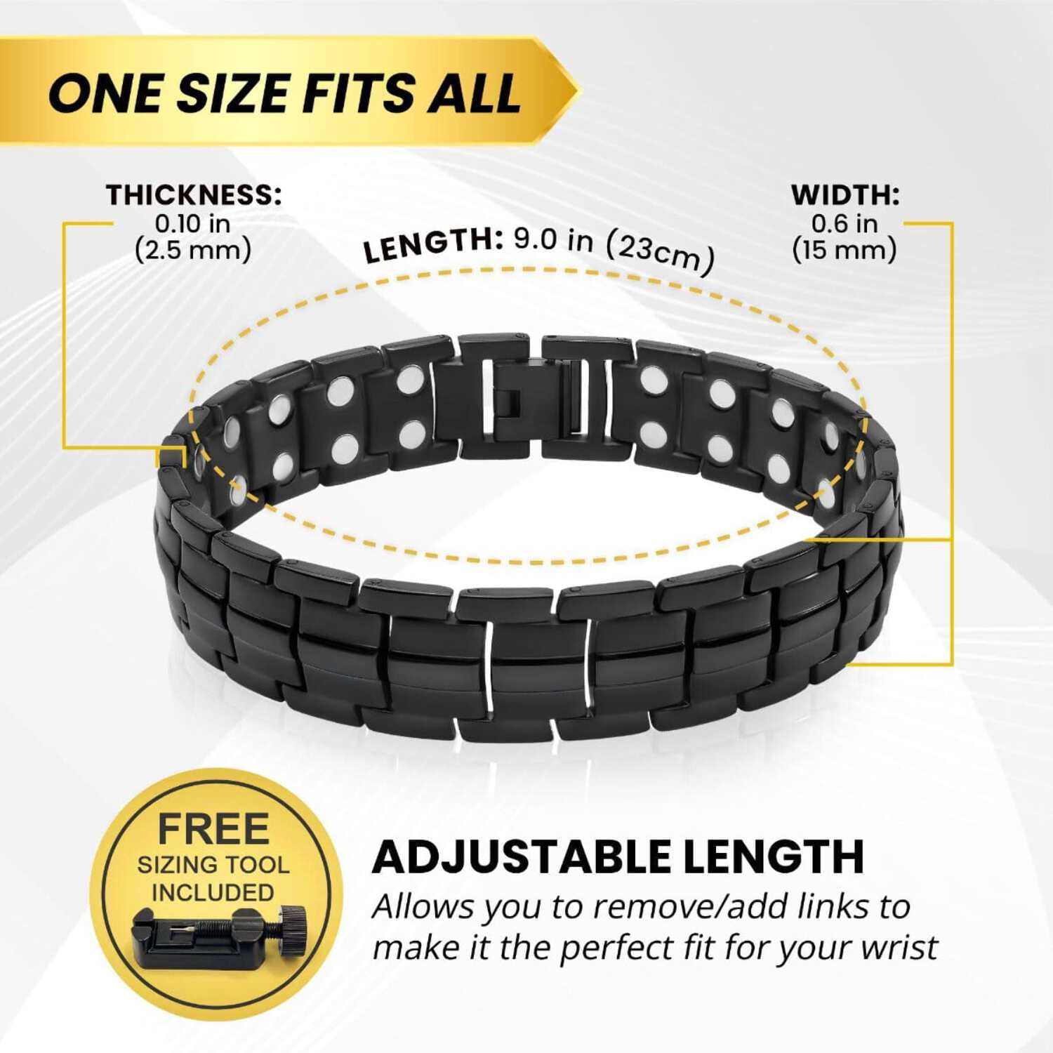 MagnetRX® Ultra Strength Magnetic Bracelet - Magnetic Bracelets for Men - Adjustable Length with Sizing Tool (Black)