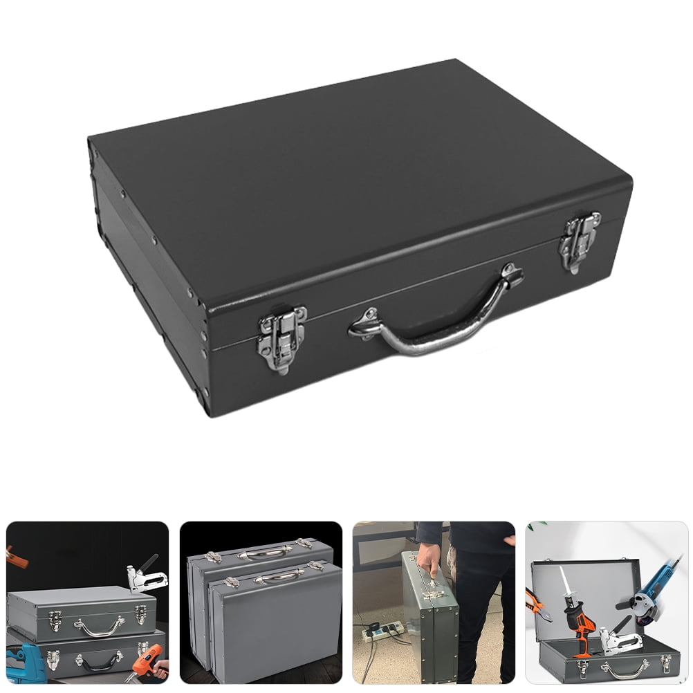 OULII Portable Toolbox Metal Tool Storage Boxes Rectangular Black for Professionals 1Pcs