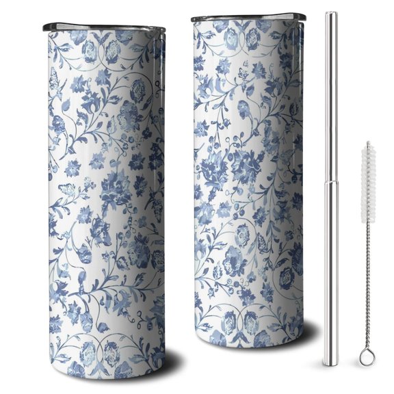 20oz Pioneer Flower Floral Print Pattern Skinny Tumblers Stainless Steel Tumbler with Lid and Straw,Vacuum Insulated Double Wall Travel Tumbler Cups with Cleaning Brush for Coffee,Tea