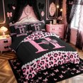 thumbnail image 2 of Manfei Leopard Print Letter H Bow Bedding Comforter Set, Rhinestone Queen Bedding Sets for Girls Women, Black Reversible, 7-Piece, 2 of 7