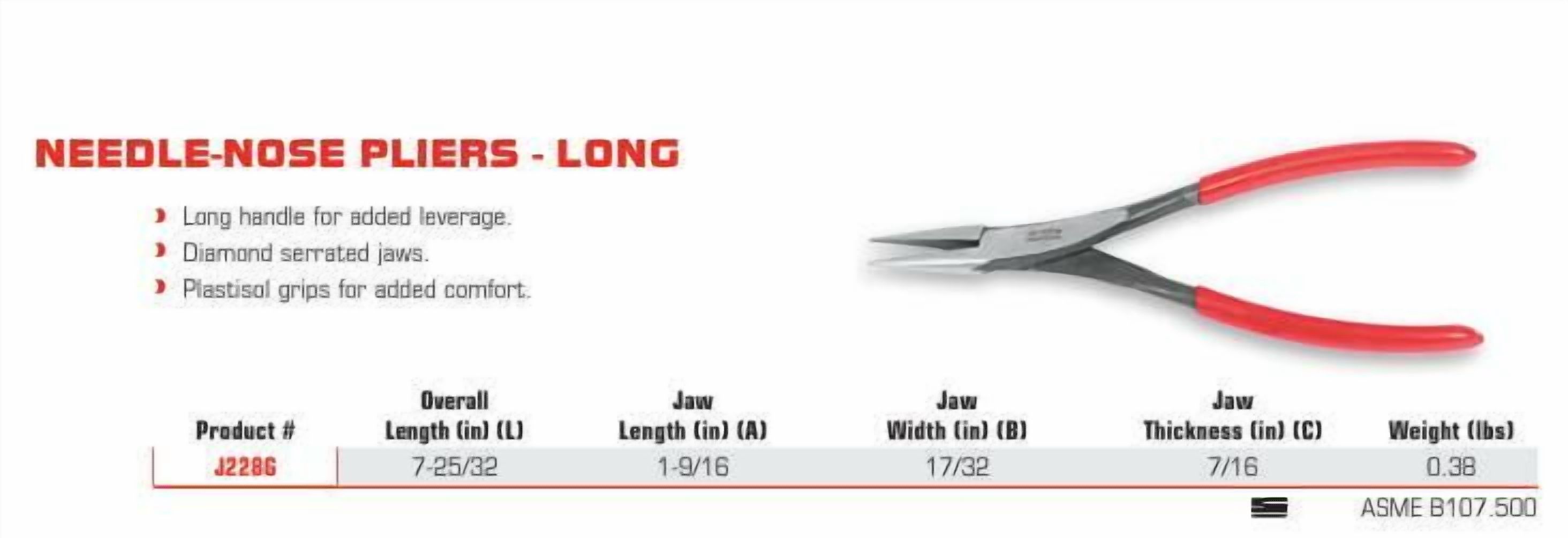 Proto Long Needle Nose Pliers, Forged Alloy Steel, 7 25/32 in, EA (577-228G)