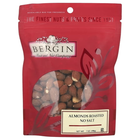 Bergin Fruit and Nut Company Almonds Roasted, No Salt, 7 oz (198 g)