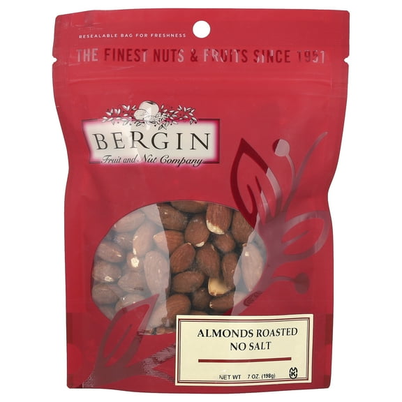 Bergin Fruit and Nut Company Almonds Roasted, No Salt, 7 oz (198 g)