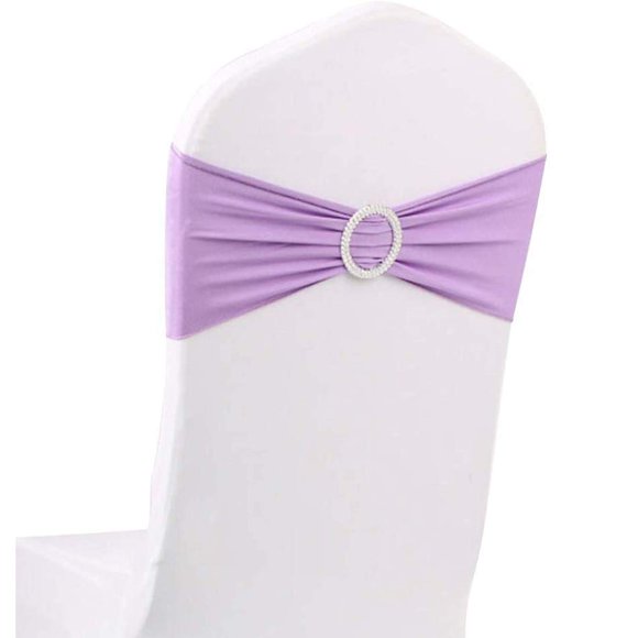 Gowinex 10pcs Lavender Spandex Chair Bands with Buckle Wedding Banquet Sashes (Lavender, 10)