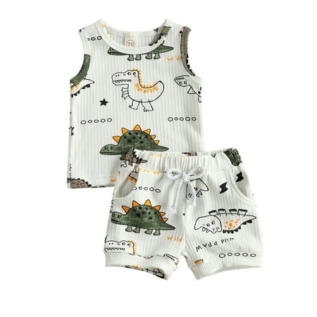 

Hirigin Baby Boys Summer Tracksuit Cartoon Dinosaur Sleeveless Vest Elastic Waist Shorts