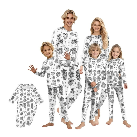 🎨Color Your Own Pajamas！👕Colorable Christmas Pajamas Family Matching 2 Piece Holiday Pjs Sets Long Sleeve K’i'ds Women Men Couple Pjs Xmas Sleepwear Sets Gifts