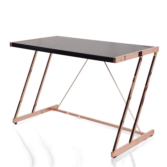 ACME Finis Writing Desk with USB Dock in Black and Rose Gold