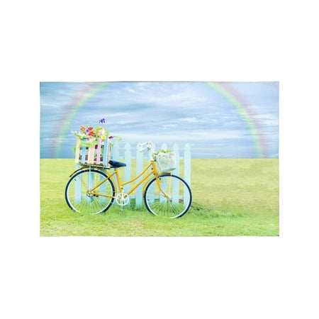 

MKHERT Bicycle Bike On Green Grass with Rainbow Dreamy Paradise Nature Placemats Table Mats for Dining Room Kitchen Table Decoration 12x18 inch Set of 4