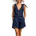 thumbnail image 2 of Enjoytime Summer Outfits for Women 2026 Casual Vacation Sleeveless 2 Piece Sets Tie Strap Button Down V-Neck Tops with Shorts Matching Set, 2 of 6