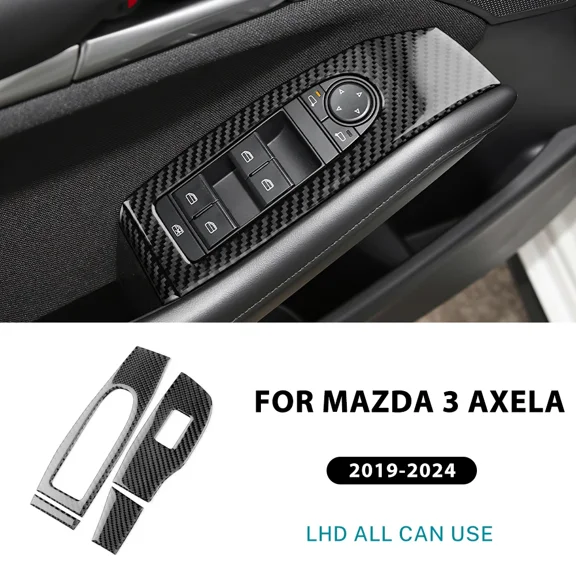 Real Soft Carbon Fiber For Mazda 3 BP 2019 2020 2021 2022 2023 2025 Axela LHD RHD Car Front Door Window Lift Panel Sticker.