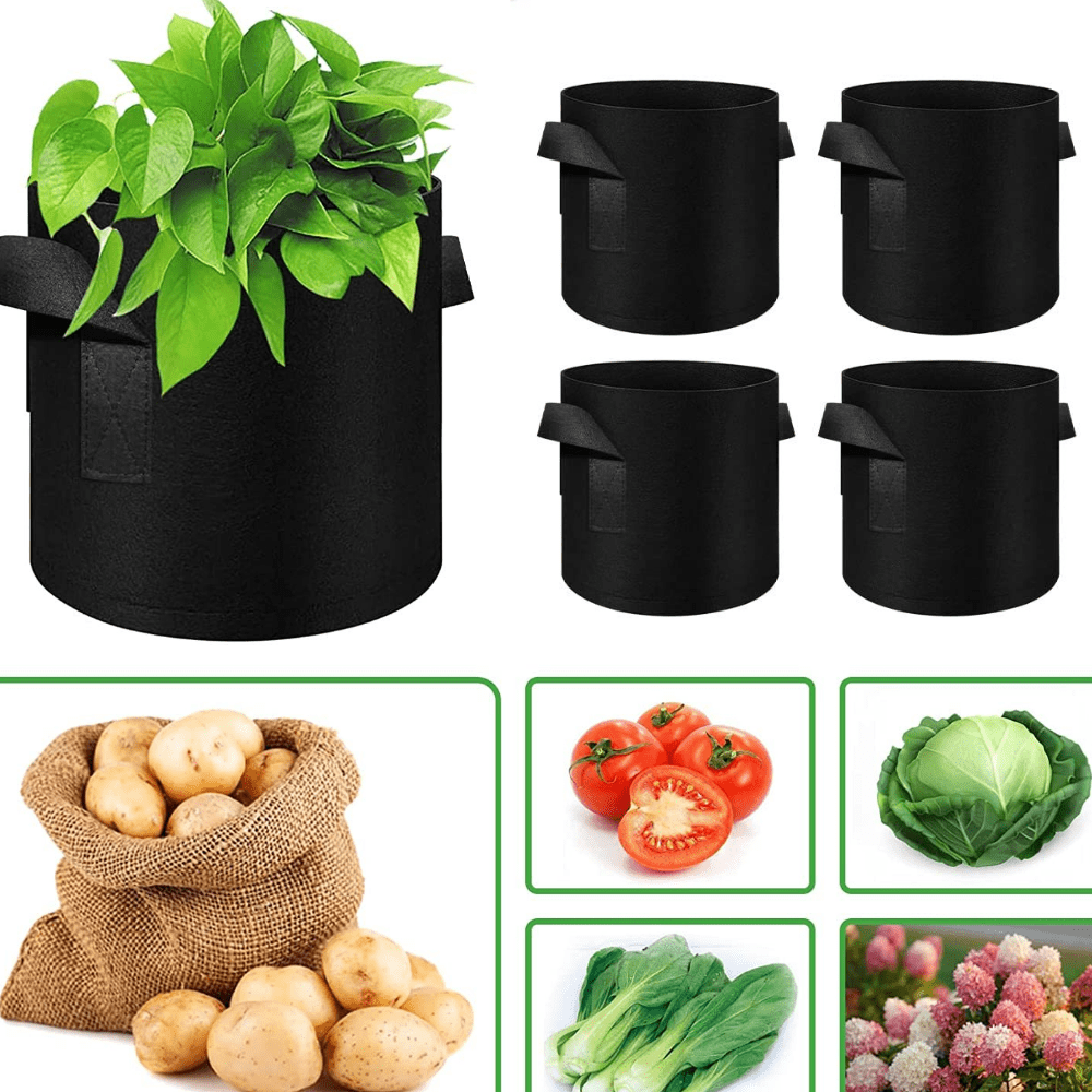 5 Pack 15 Gallon Grow Bags Heavy Duty Aeration Fabric Pots Thickened