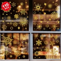 DKTIE 115pcs Christmas Window Stickers Set, 8 Golden Snowflake Pattern Window Stickers, Reusable Shiny Christmas Stickers Decorations for Winter Xmas Party