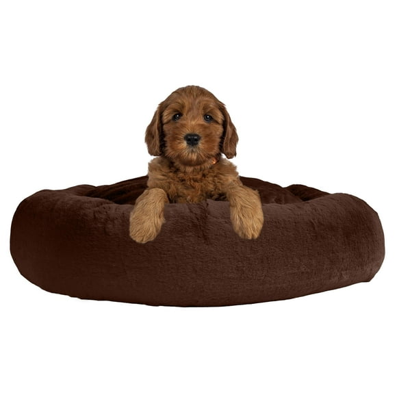 PETMAKER Cama para Perros - Cama para Perros y Gatos en Forma de Donut para Mascotas Medianas - Cama para Perros con Funda Lavable Extraíble y Fondo Antideslizante - Esenciales para Cachorros (Marrón)