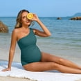 thumbnail image 7 of Sociala Ribbed Maternity Swimsuit Scalloped One Shoulder Bathing Suit Ruched Pregnancy Swimwear, 7 of 7