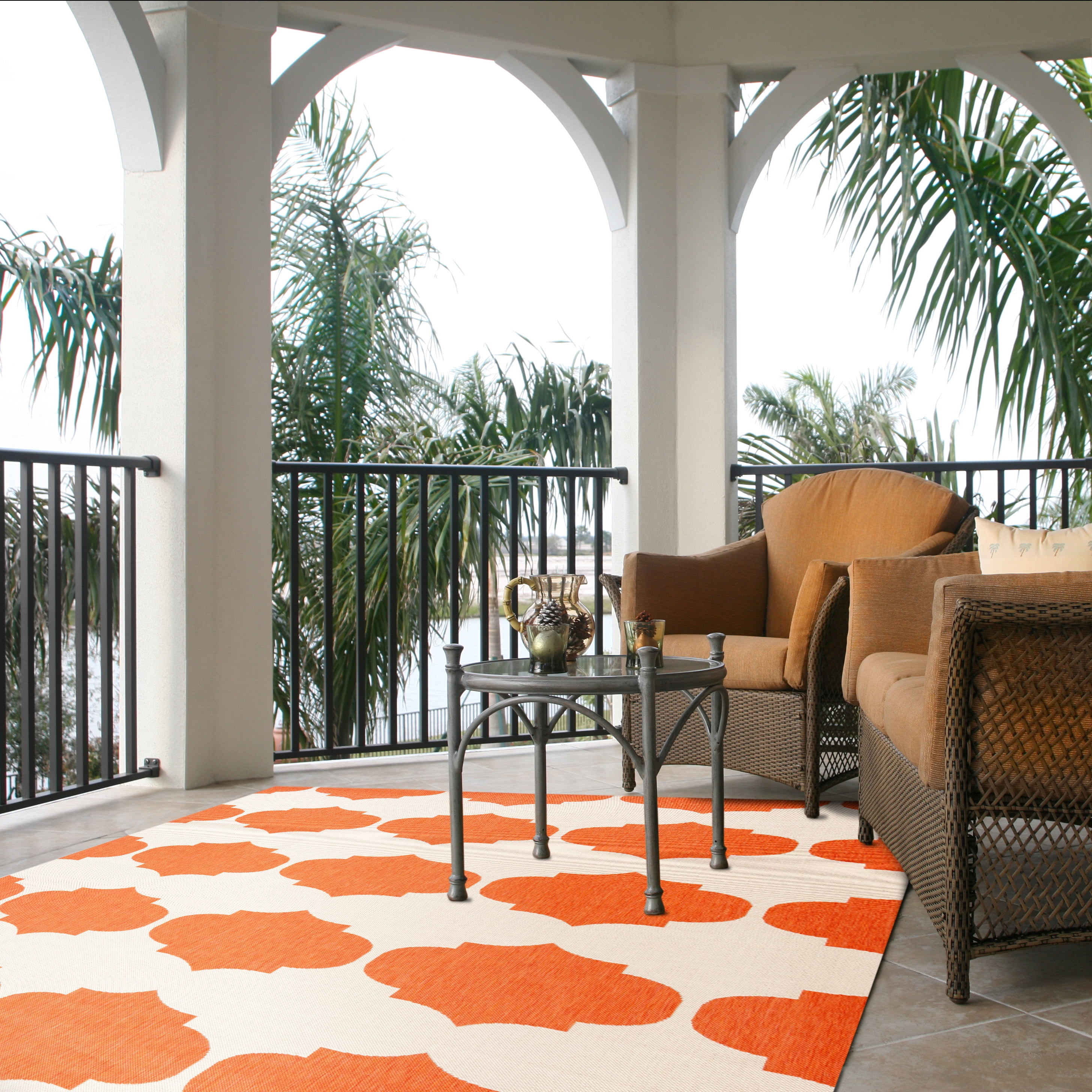 Safavieh Courtyard Elwyn Geometric Indoor/Outdoor Area Rug, Beige/Terracotta, 5'3" x 7'7"