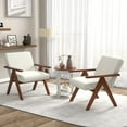thumbnail image 2 of Costway 2 PCS Modern Accent Chair Linen Fabric Armchair with Solid Acacia Wood Frame Beige, 2 of 8