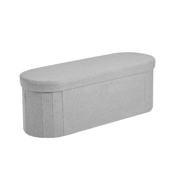 Oval Foldable Teddy Fleece Storage Ottoman Bench with Large Capacity Supports 660 lbs for Living Room Bedroom Entryway Grey
