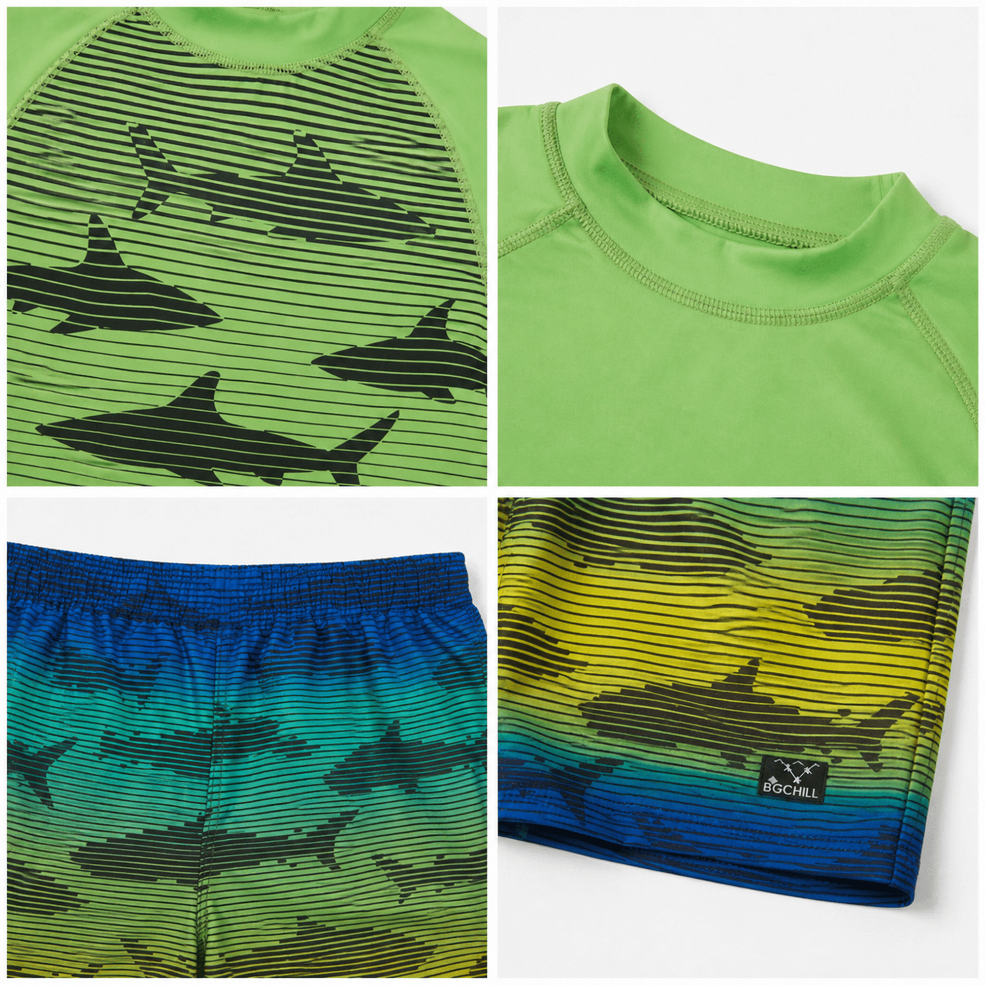 Big Chill Boys Swim Set - UPF 50+ Long Sleeve Rash Guard and Swim Trunks, 2 Piece Boys Swimsuit Set