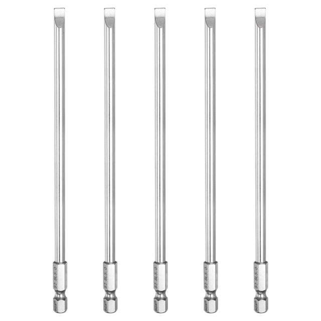 5 piezas de puntas de destornillador ranuradas SL5 de 5mm, vástago hexagonal de 1/4", longitud de 150mm (6") de acero S2 magnético de cabeza plana
