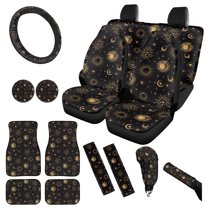 Yuyamidu Gold Sun and Moon Car Seat Cover Set Car Floor Mats Steering Wheel Cover Seatbelt Cover Gear Shift Cover Hand Brake Cover Cup Mat 15 Pieces