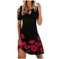 thumbnail image 1 of Pompotops Robe Courte Unie Ample à Manches Courtes en Coton et Lin à Col Rond pour Femme, 1 of 6
