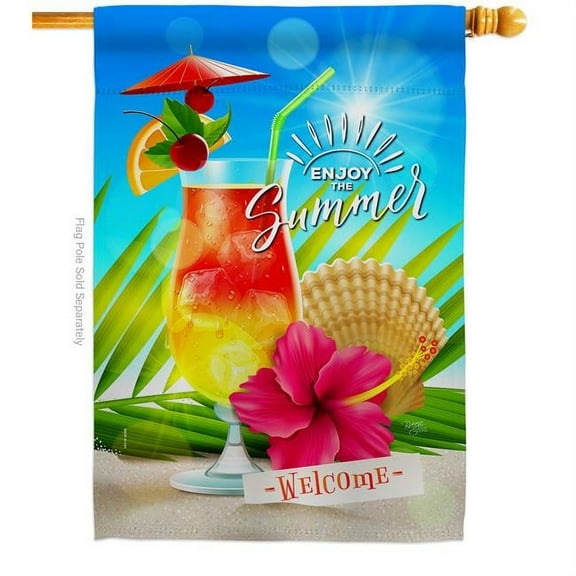 Breeze Decor H106102-BO Summer Welcome Summertime Fun & Sun 28 x 40 in. Double-Sided Decorative Vertical House Flags for Decoration Banner Garden Yard Gift