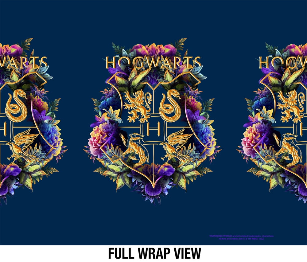 Harry Potter Official Hogwarts Multi-Colored Floral Crest 24 oz Insulated Canteen Water Bottle, Leak Resistant, Vacuum Insulated Stainless Steel with Loop Cap, Black