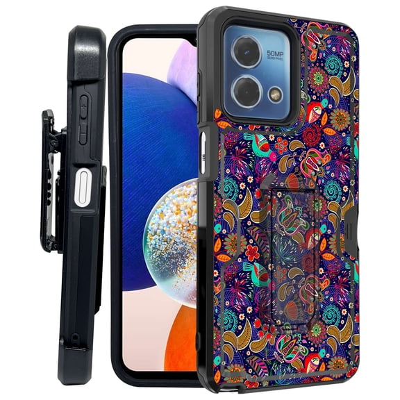 ANJ  Rugged Shockproof Kickstand Hybrid Case with Card Slot and Holster   Tempered Glass Cover for Motorola Moto G Stylus 5G (2023) - Tribal Birds
