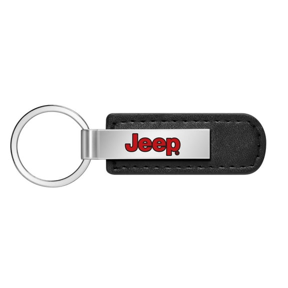 Jeep in Red Black PU Leather Strap Silver Metal Bar LED Printed Logo Key Chain