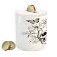thumbnail image 2 of Day of the Dead Piggy Bank, Skull with Flower Blooms and Butterflies Vintage Gothic Design Print, Ceramic Coin Bank Money Box for Cash Saving, 3.6" X 3.2", Black and White, by Ambesonne, 2 of 4