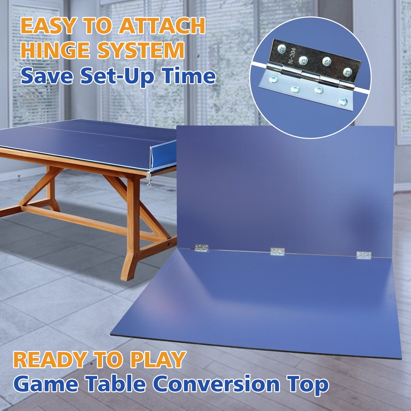 Table Tennis Table 8ft Blue Mid-Size Ping Pong Conversion Top Foldable & Portable Table Tennis Table Top for Indoor Games,Indoor Ping Pong Table