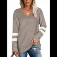 thumbnail image 2 of Tops para Mujer, Camiseta con Cuello en V, Bloque de Color, Larga, Túnica Informal Caqui XXL, 2 of 7