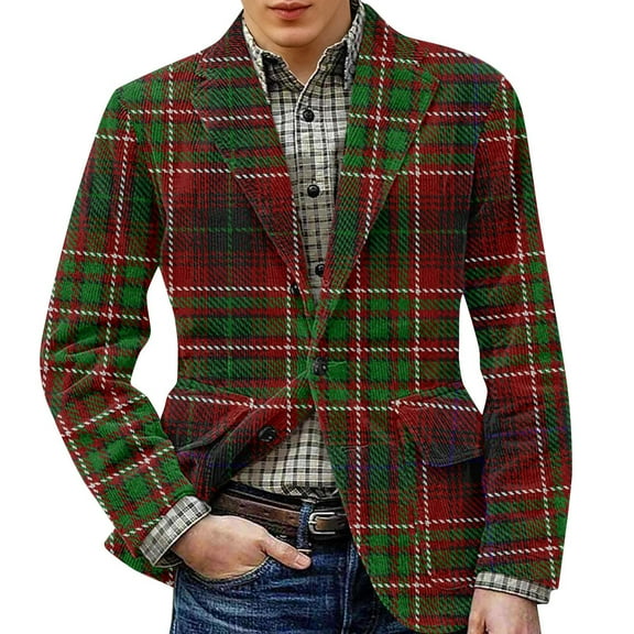 Zimjoy Plaid Sport Coats for Men Casual Slim Fit Corduroy Suit Jackets Vintage One Button Checkered Blazer Business Office Work Blazers Jackets Birthday Party Sport Coats, Green L