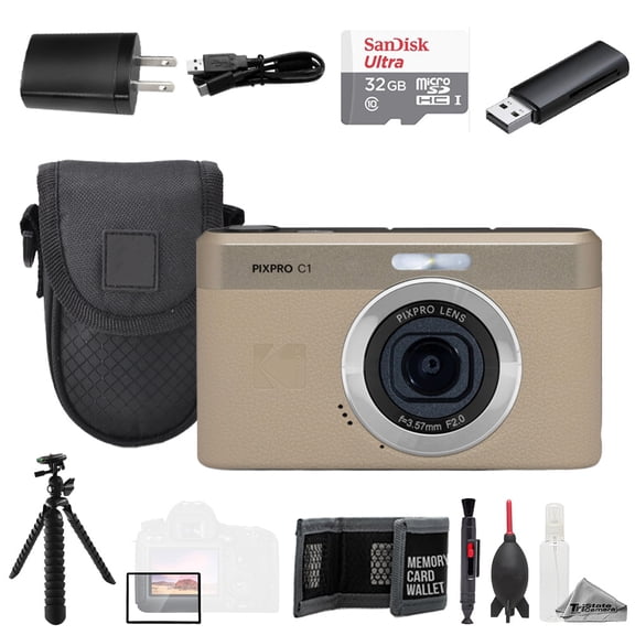 Kodak PIXPRO C1 Compact Digital Camera Tan 32GB Tripod Cleaning Kit- Value Kit