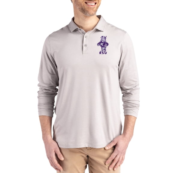 Men's Cutter & Buck Gray Kansas State Wildcats 194465 Coastline Epic Comfort Long-Sleeve Polo