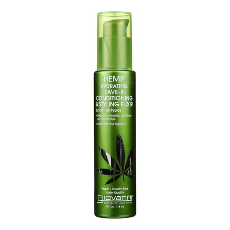 GIOVANNI Hemp Hydrating Leave-In Conditioning & Styling Elixir, 4 oz. Hemp Seed Oil, Aloe Vera, Frankincense, Detangles, Smooths, Revitalize Damaged Hair, No Parabens, Color Safe (Pack of 1)