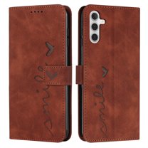 Nalacover for Samsung Galaxy A14 5G Flip Wallet Case,Luxury Love Heart Embossed PU Leather Shockproof Soft TPU Folio Kickstand Card Slots Phone Cover with Wrist Strap for Women Men,Brown