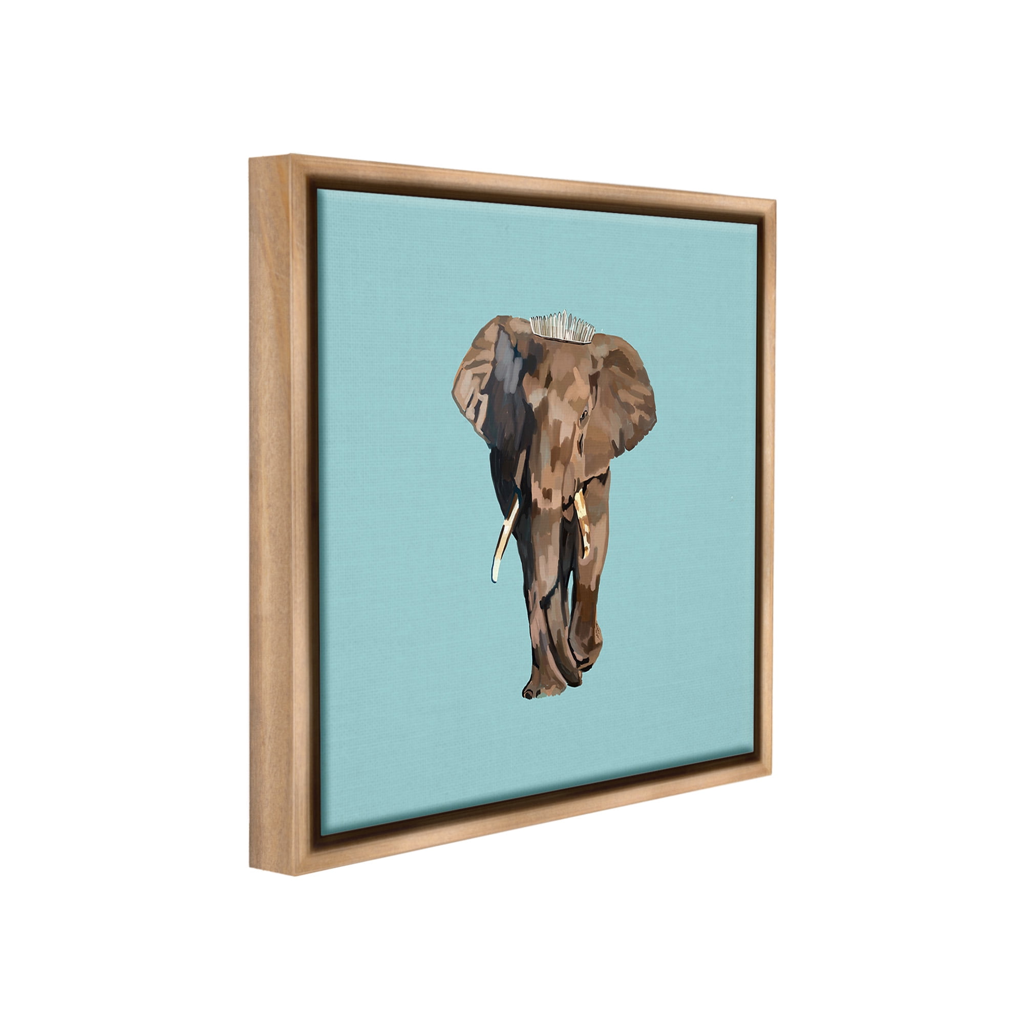 Stupell Industries Elephant in Tiara Crown Animals & Insects Painting Brown Floater Framed Canvas Art Print Wall Art, 25 x 25