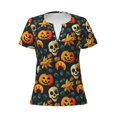thumbnail image 3 of Naloa Halloween Skull Print T-Shirts Short Sleeve V Neck Tees for Women Fashion Tops Trendy Lightweight Soft Casual Summer Outfits Clothes, 3 of 5