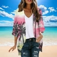 thumbnail image 6 of Htigea Womens 3/4 Sleeve Cardigan Trendy Print Cardigans Blouses Open Front Chiffon Cardigan Tops A Hot Pink,S, 6 of 6