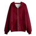 thumbnail image 3 of Charella Women Zip Up Hoodies Casual Fall Hooded Sweatshirt Long Sleeve Jackets Tops with Pockets Wine,XL, 3 of 3