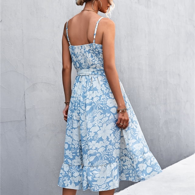 Vestido De Tirantes De Verano Para Mujer, Vestido De Tirantes De Verano Con Dobladillo Con Volantes Y Cuello En U Cómodo Para Vacaciones LYUMO Otros